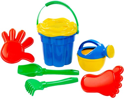 Set secchiello giocattolo da spiaggia classico blu 7 pezzi plastica