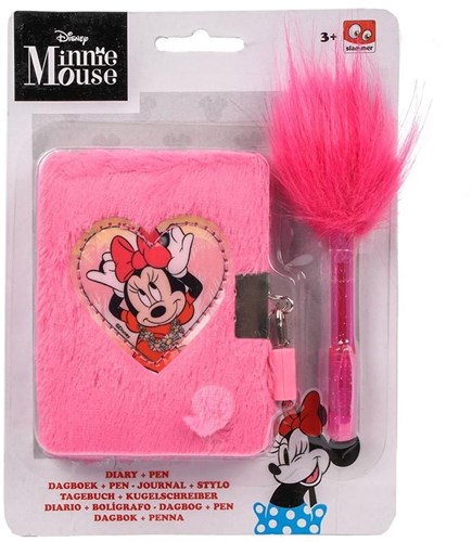 Diario Minnie Mouse peluche rosa con lucchetto e penna per bambini