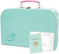 Studio Pets valigia giocattolo turchese con passaporto - valigia in cartone