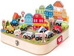 Woody valigetta in legno con blocchi e treno - set gioco 55 pezzi