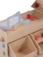 Haba set di gioco - giocattolo in legno 3 in 1 cucina, negozio e officina-3