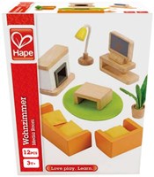 Hape soggiorno casa delle bambole set mobili e accessori in legno-3