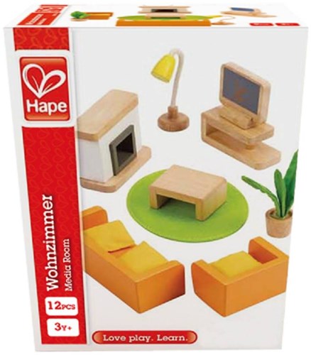 Hape soggiorno casa delle bambole set mobili e accessori in legno-3