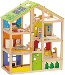 Hape casa delle bambole in legno con mobili - casa giocattolo sostenibile