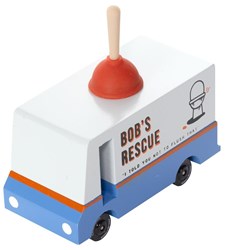 Candylab auto giocattolo in legno - Candycar Vans Bob's Plumbing Van blu rosso bianco