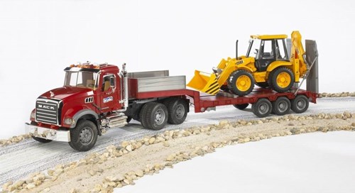 Bruder Mack Granite camion con rimorchio giocattolo da cantiere con escavatore-3