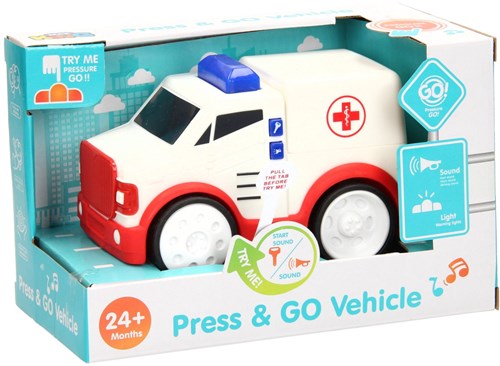 Auto ambulanza giocattolo Press & Go con suoni e batterie