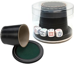 HOT Games Bicchiere da Poker Pelle Nera con Coperchio e Dadi 9x8cm