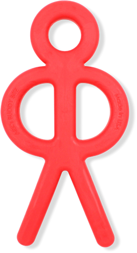 ARK Therapeutic giocattolo da mordere stick figura rossa bambini Kauwbaar poppetje met lange armen om ook de achterste kiezen te bereiken.