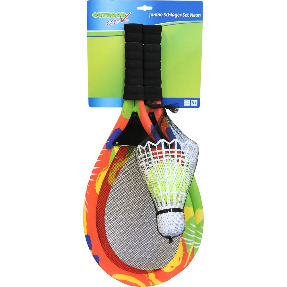 Vedes Set racchette jumbo neon con 2 palline per il divertimento all'aperto