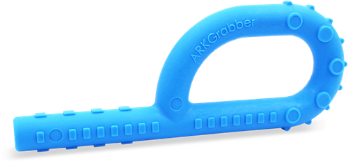 ARK Therapeutic gioco da masticare sensoriale P Tube Textured blu XT medio Handkauwtool met holle, getextureerde steel voor extra sensorische input.