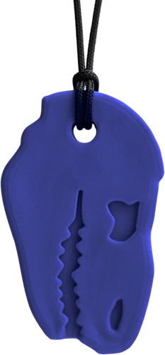 ARK Therapeutic collana da mordere T-Rex giocattolo sensoriale blu scuro Stevige, brede kauwketting in T-Rex-vorm, geliefd bij dinofans, voor kinderen en volwassenen.