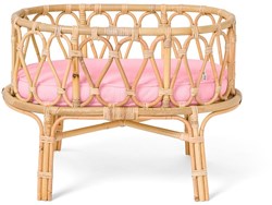  Lettino per bambole in rattan con materasso rosa