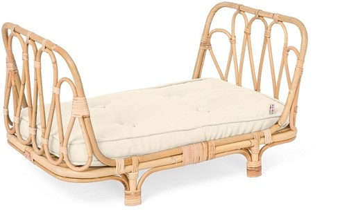  Rattan Set: letto per bambole con materasso bianco