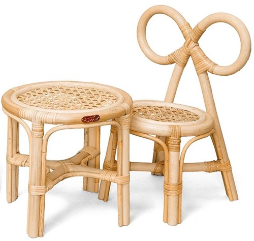 Poppie Toys set sedia e tavolino in rattan per bambole