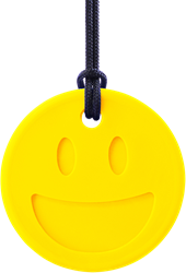 ARK Therapeutic giocattolo da mordere Smiley Face Chewmoji gioiello da masticare giallo Dubbelzijdige smiley-kauwketting met twee expressies, voor voortandkauwers, kinderen en volwassenen.