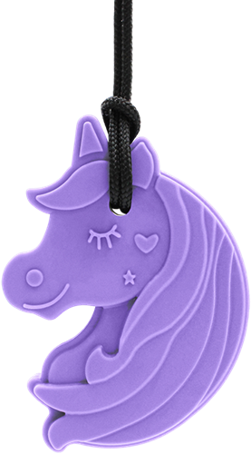 ARK Therapeutic collana da masticare giocattolo sensoriale unicorno lavanda XXT Kauwketting in eenhoornvorm met hart en ster, voor lichte tot matige kauwers.