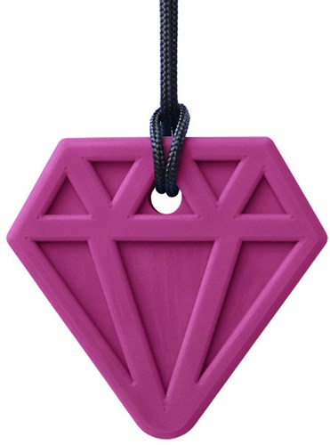 ARK Therapeutic collana da masticare diamante giocattolo magenta Brede, diamantvormige kauwketting met lichte textuur, voor kinderen en volwassenen.