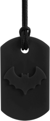 ARK Therapeutic collana da mordere nera per bambini e adulti Kauwketting met vleermuismotief voor stevige kauwers die sensorische steun zoeken.