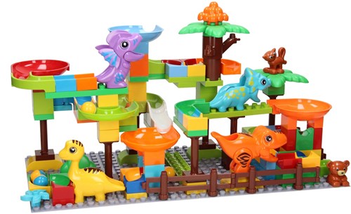 Lobbes set di costruzione pista per biglie dinosauro - blocchi colorati giocattolo-2