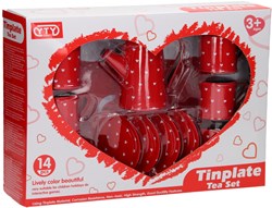 Set da tè giocattolo latta rosso cuori vassoio festa bambini