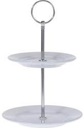 Excellent Houseware alzata porcellana 2 livelli bianca rotonda