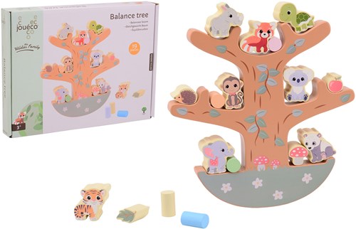 Jouéco - Albero equilibrio giocattolo in legno con animali selvatici - educativo
