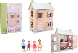 Jouéco casa delle bambole in legno con mobili e bambole - legno FSC