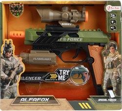 Pistola giocattolo militare con luce, suono, silenziatore e torcia