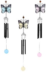 Decoris campana a vento farfalla decorazione da giardino vetro e ferro 84cm argento