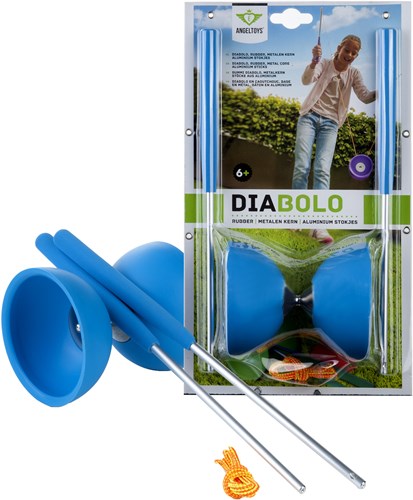 Angel Sports giocattolo diabolo gomma con bastoncini metallici blu