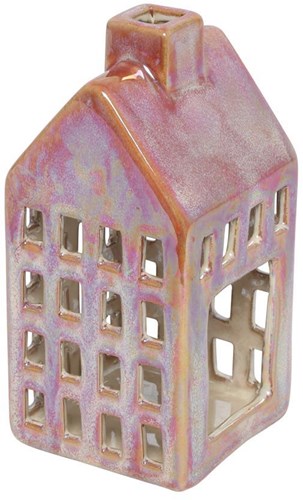 Countryfield casetta portacandela rossa vetro decorazione 7,8x7,8x16cm atmosfera