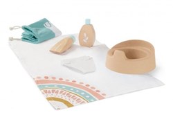 Miniland set cura bambole - set giocattolo in legno 5 pezzi