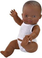 Paola Reina Gordi Bambola Neonato Ragazzo Pigiama Marrone Scuro - 34 cm