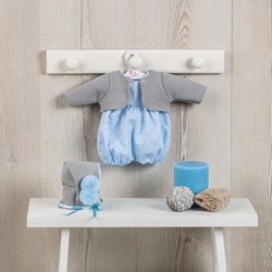 Asi abbigliamento per bambole body con cardigan grigio e cuffietta - blu