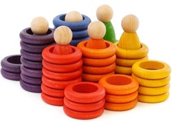 Grapat Nins in legno, Figure & Anelli Colori Arcobaleno 60 pezzi