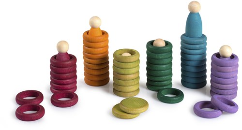 Grapat giocattoli in legno Nins, anelli & monete colori alternativi 60 pezzi