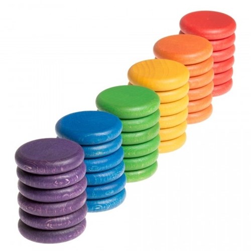 Grapat monete giocattolo in legno - 36 pezzi in 6 colori