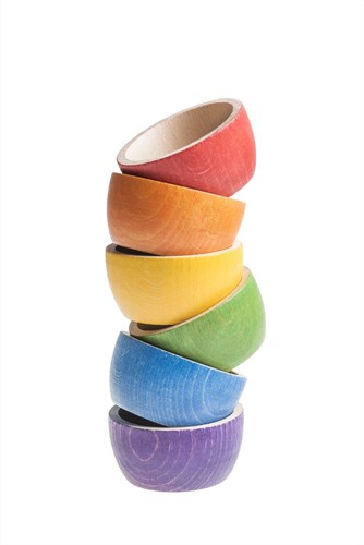 Grapat ciotole in legno colori arcobaleno - 6 pezzi gioco aperto