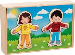 Goki Puzzle ragazzo e ragazzina scatola in scatola legno