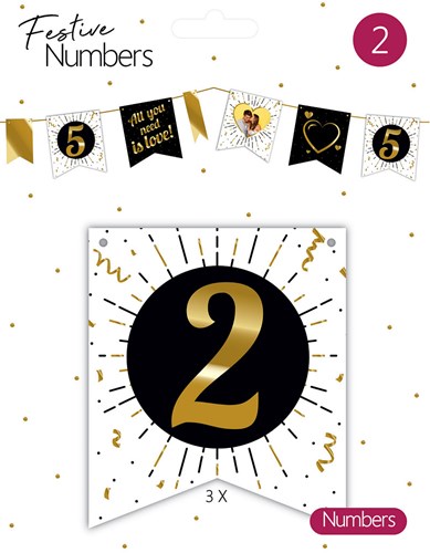Accessorio bandierina decorazione festa cartone bianco 3 pezzi numero 2