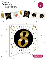 Accessorio bandierina numero 8 cartone bianco decorazione compleanno 3 pezzi