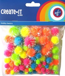 Pompoms set creativo glitter neon mix 75 pezzi peluche