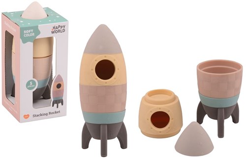 Johntoy razzo impilabile in silicone giocattolo educativo multicolore