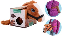 Johntoy testa di cavallo peluche giocattolo marrone con elastico e suono