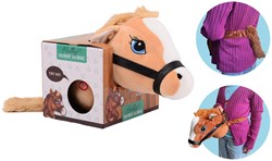 Johntoy testa di cavallo peluche giocattolo con elastico e suono beige