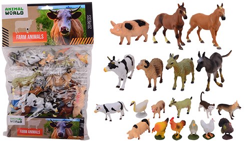 Johntoy animali da fattoria set giocattolo 20 pezzi in sacchetto plastica