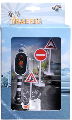 Kids GLOBE semaforo giocattolo con luce e 3 segnali stradali 12cm
