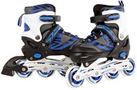 Pattini in linea regolabili blu nero telaio alluminio misura 39-42 bambini