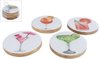 Sottobicchiere Cocktail legno smalto colorato 10x10x3,5cm set 4 pezzi